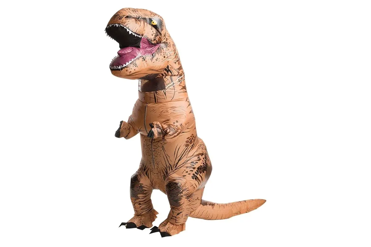 Надувной костюм динозавра T-REX оранжевый детский (Рост 120-150 см)-0
