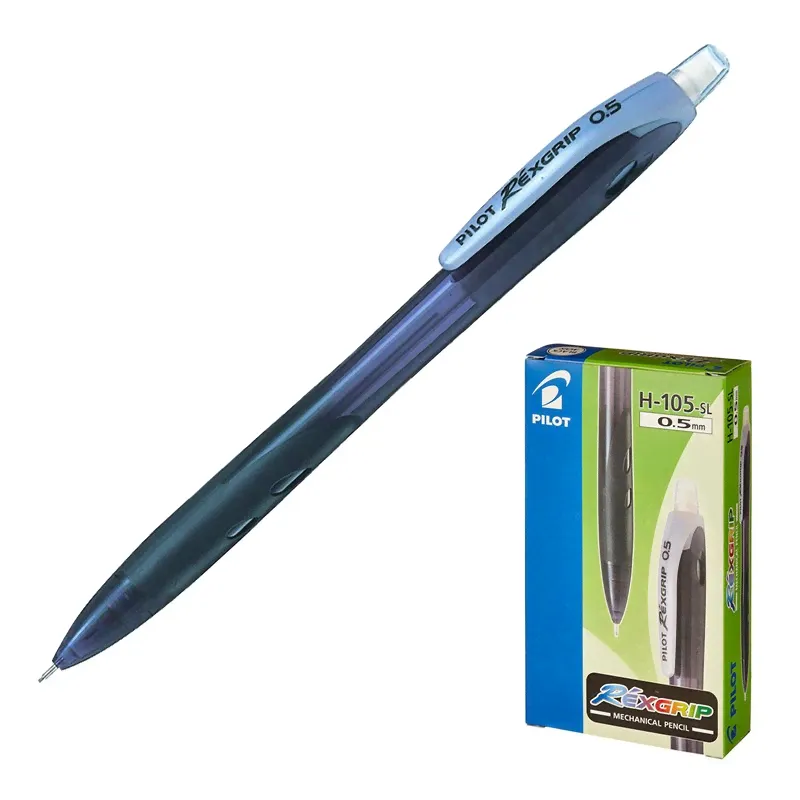Механический карандаш 0,5 мм, Pilot H-105 Rex Grip, резиновый упор, черный корпус-0