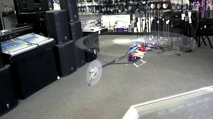 Cyclone Hobbies trex 800 maiden hover in the shop!