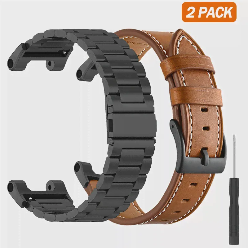 2 Упаковки Металлического Ремешка + кожа для Amazfit T Rex 2/T REX Pro Ремешок Для Часов Браслет Для Amazfit T-Rex 2/T-Rex Pro Ремень из нержавеющей стали