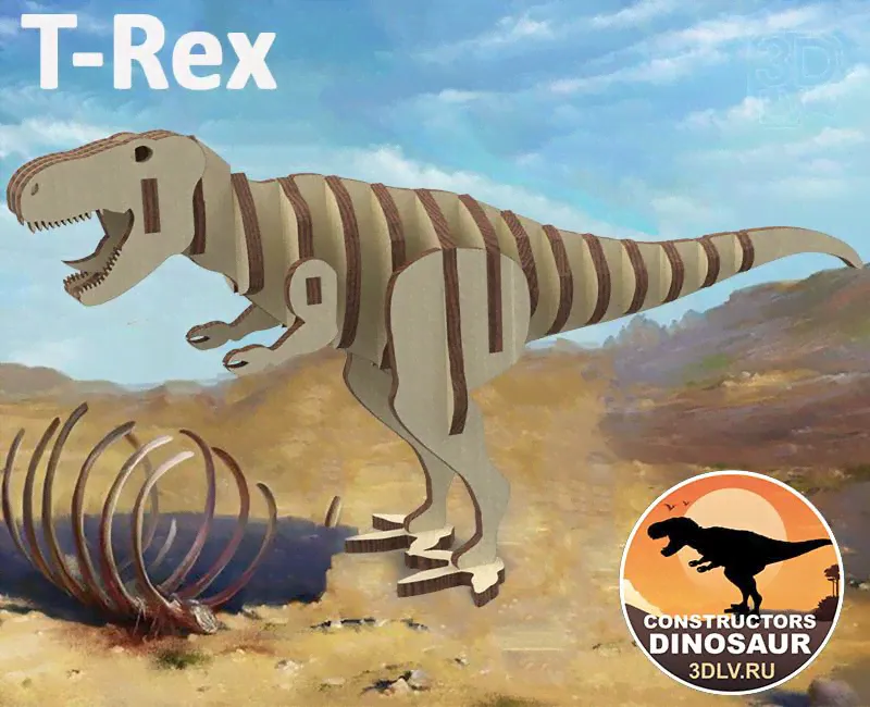 T-Rex 3D пазл конструктор из дерева серия "DINOSAUR" 23 детали-3