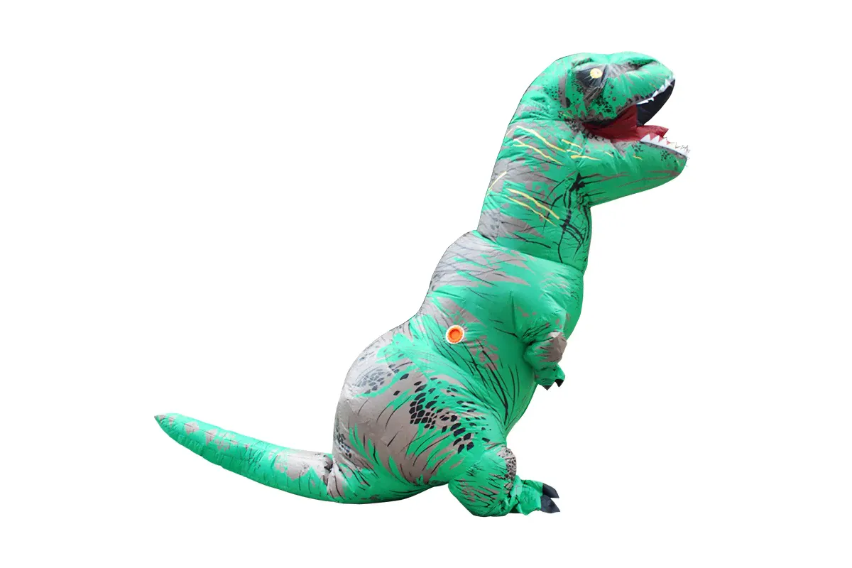 Надувной костюм динозавра для взрослого T-REX зеленый (Рост 150-190 см)-0