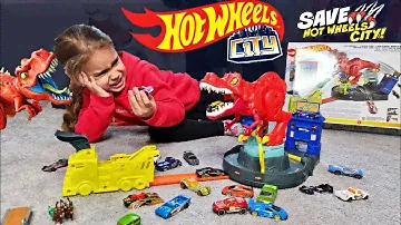 Hot Wheels City T-Rex Rampage | Tanja Unbox and Play with Toy Cars