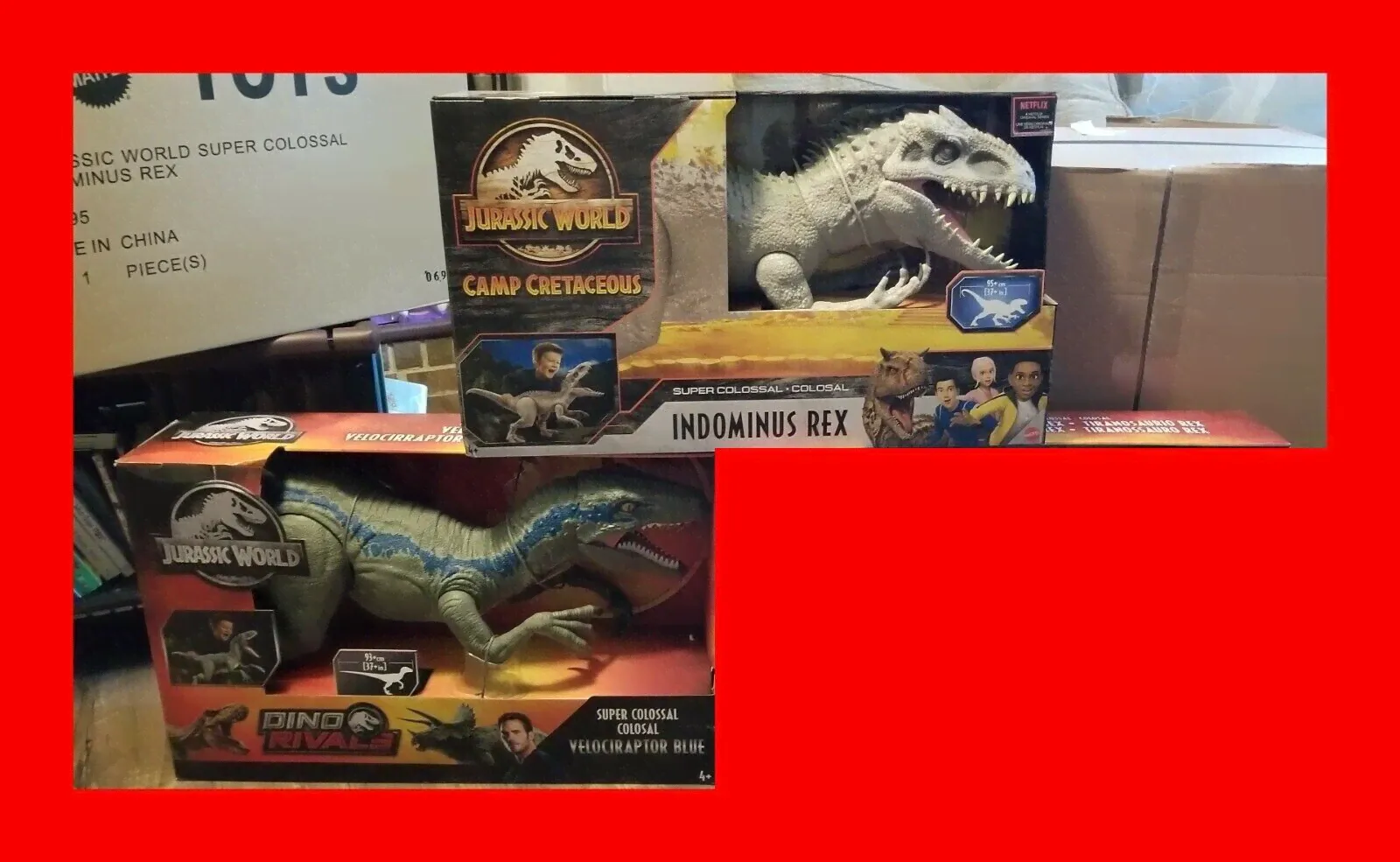 Jurassic World/Park Dino Rivals Super Colossal Velociraptor Blue+Indominus Rex-0