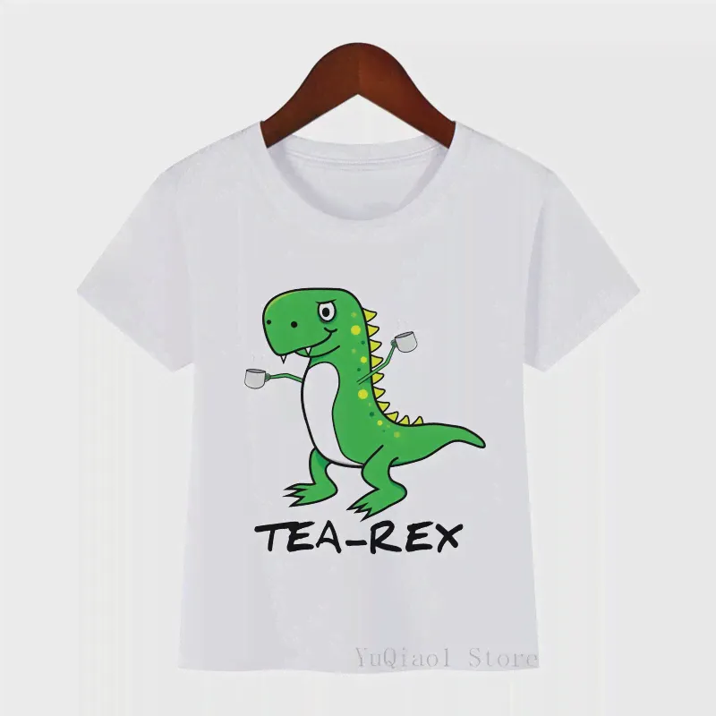 Милые детские футболки с принтом динозавра Tea-Rex, Летняя детская одежда, Белые топы с короткими рукавами для маленьких мальчиков, забавные футболки с рисунком