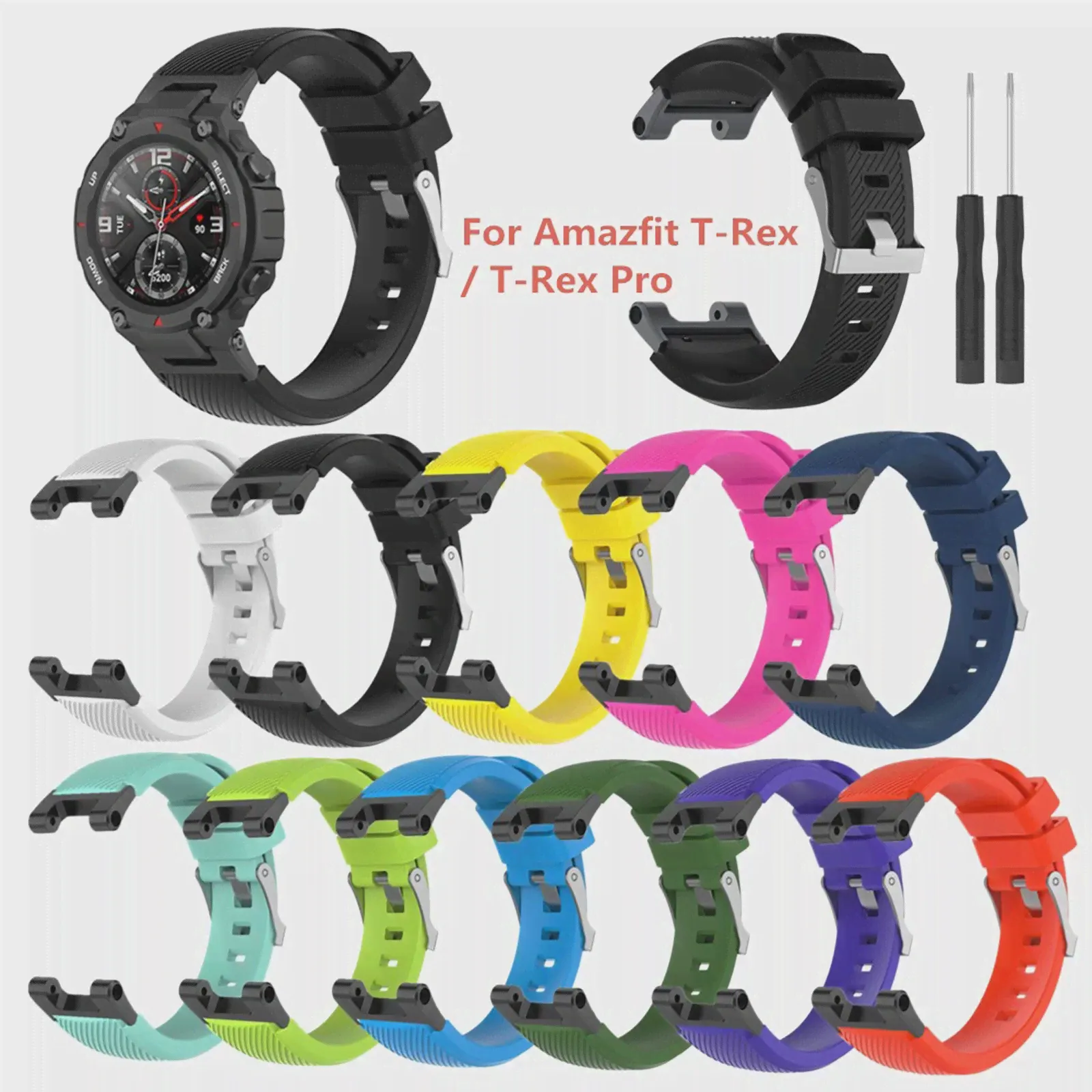 Спортивный ремешок 11 Цветов Для Huami Amazfit T-Rex Ремешок Силиконовый Мягкий Браслет Ремень Для Смарт-часов Amazfit Trex T-Rex Pro Ремешки-0