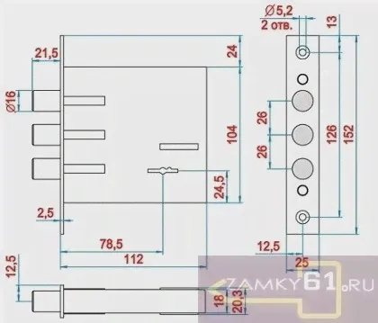 Замок врезной сувальдный ЗВ 1.3 ReX (3 ключа 1.04.02) Эльбор-1