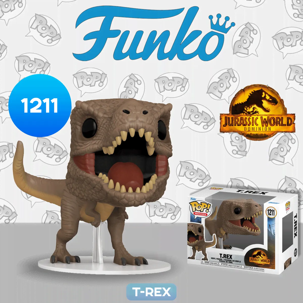 Фигурка Funko POP! Movies Jurassic World Dominion T-Rex (1211) 62222 / Фигурка по мотивам фильма "Мир Юрского периода: Господство", Тираннозавр рекс
