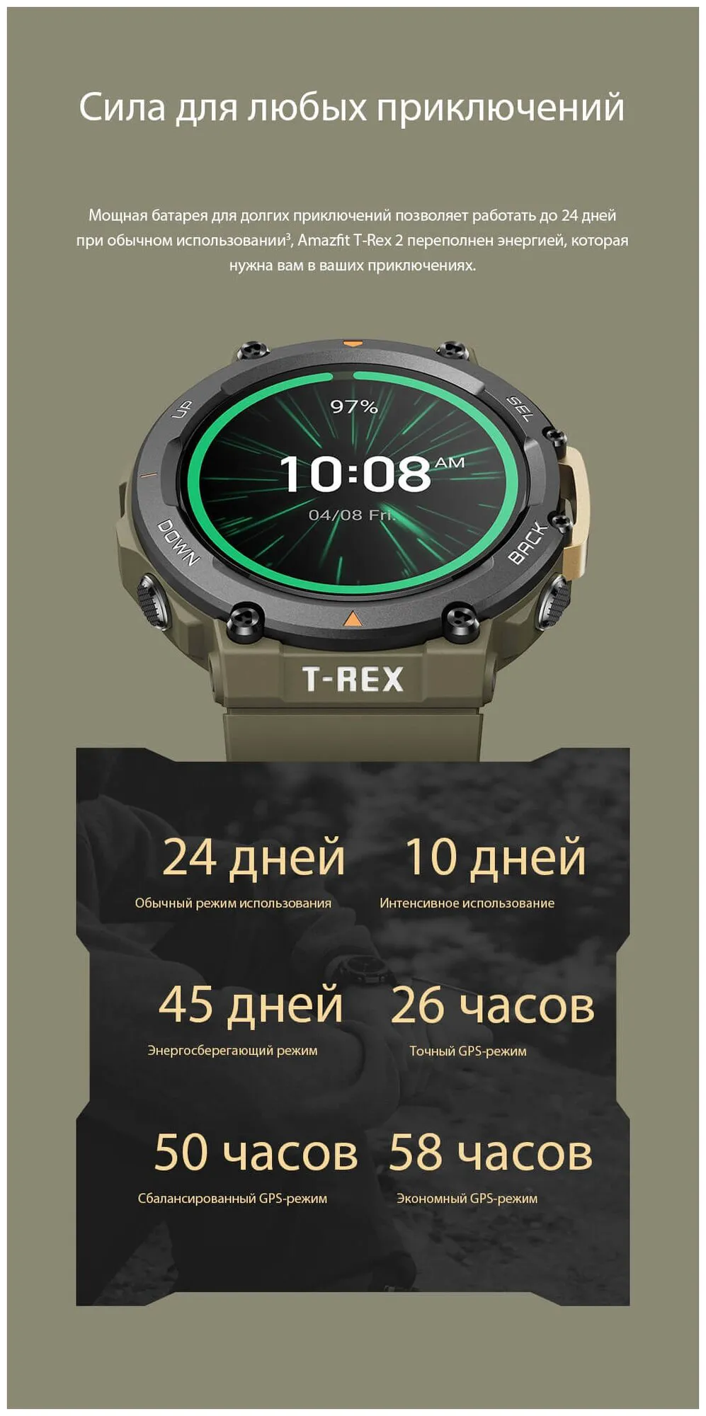 Amazfit Часы Amazfit A2170 T-REX 2 Desert Khaki (6972596105091) смарт часы и фитнес браслеты-4