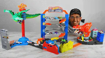 Defeat Attacking Dragon & T Rex  Hot Wheels City T Rex Rampage VS Air Attack Dragon VS Stunt Garage