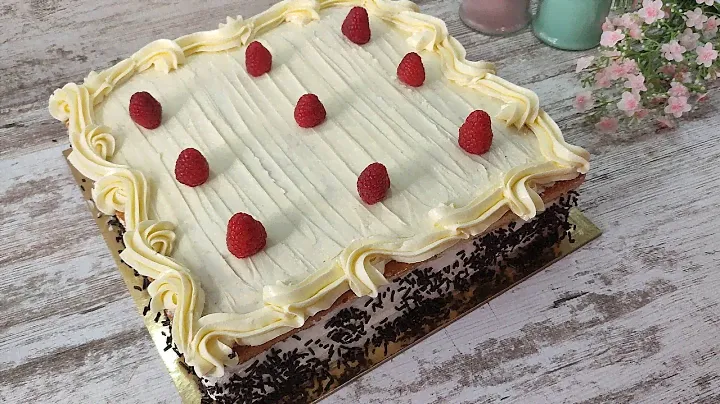 Один из самых вкусных тортов! БИСКВИТНЫЙ с малиной! 30х30 см! Большой торт ручным миксером!