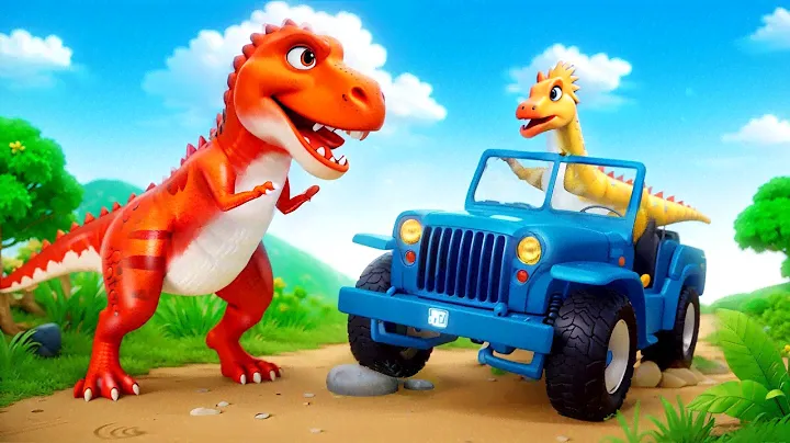 Dinosaur Jeep Stunts Adventure: T-Rex vs Parasaurolophus! | Funny Dinosaurs Comedy 2024