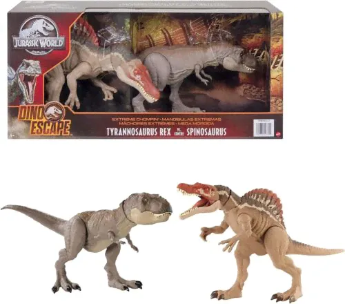 MATTEL JURASSIC WORLD T-Rex vs. Spinosaurus Dinosaur Figure Set of