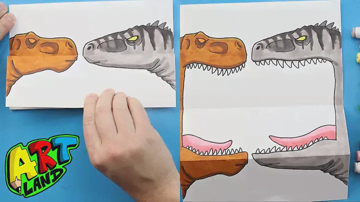 How to Draw a Trex vs Giganotosaurus Surprise Fold