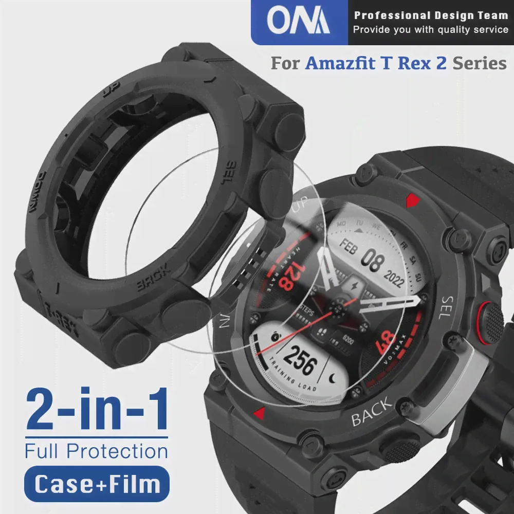 Защитный чехол 2-в-1 + Защитное Стекло для Смарт-часов Amazfit T Rex 2 TRex 2 с Защитным Бампером и Закаленным Стеклом