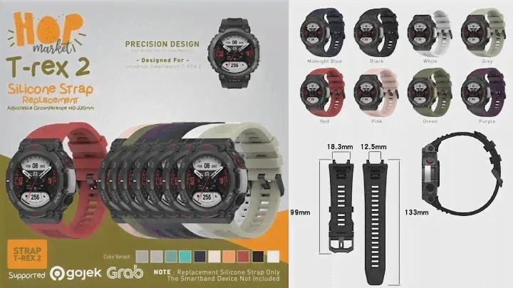HOP Silicone Strap for Amazfit T-REX 2 Tali Jam TREX 2 Rubber with Kit