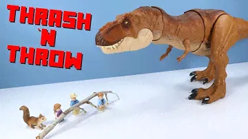 Jurassic World Fallen Kingdom Thrash 'n Throw Tyrannosaurus Rex Toy Review Mattel