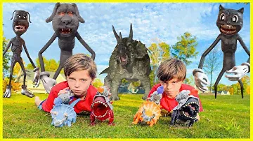 Epic Dino Island T-Rex Battles: Giant Zuru SMASHERS vs. Cartoon Cat | Dinosaurs for Kids