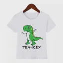 Милые детские футболки с принтом динозавра Tea-Rex, Летняя детская одежда, Белые топы с короткими рукавами для маленьких мальчиков, забавные футболки с рисунком