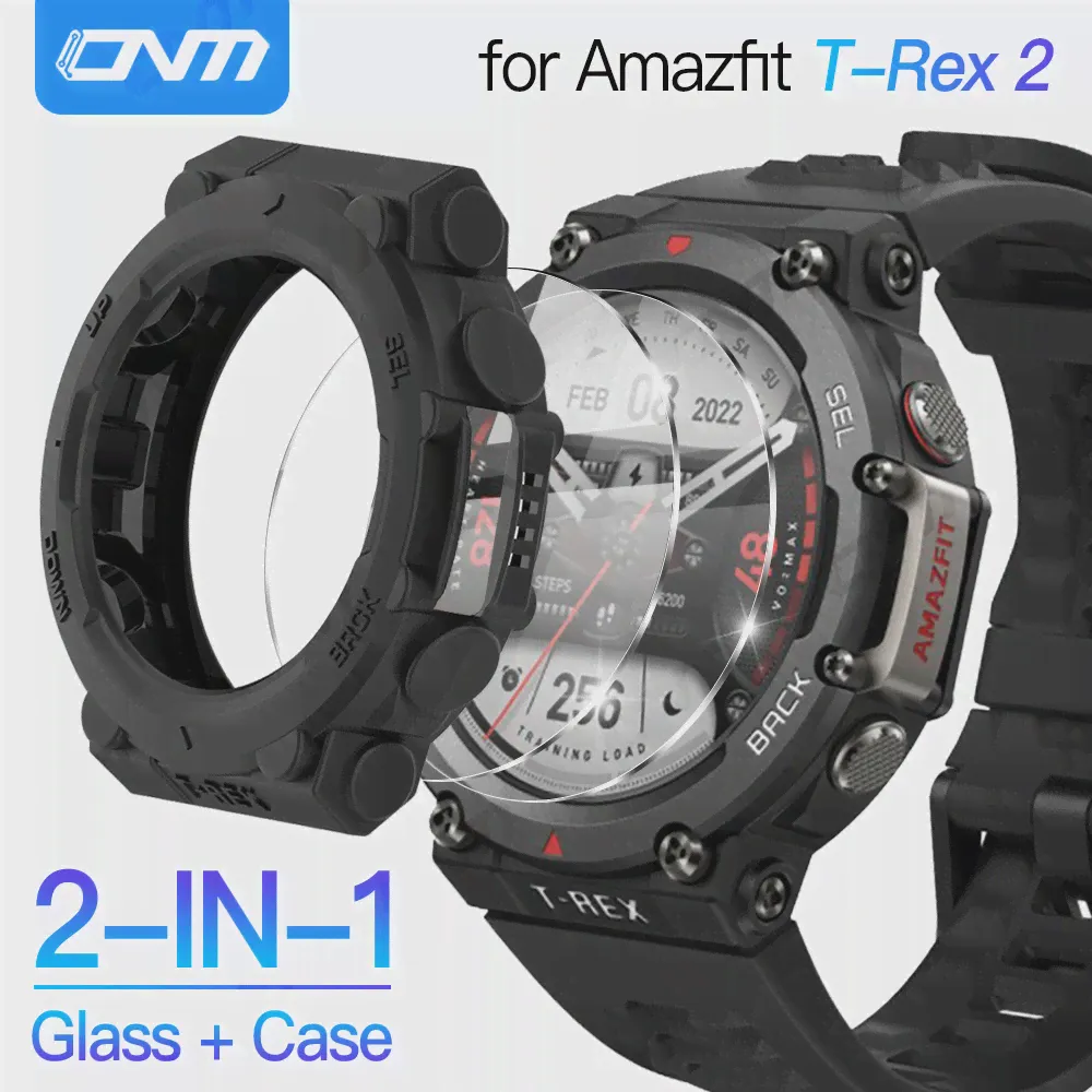Чехол 2-В-1 + Закаленное стекло для Защитной пленки Huami Amazfit T Rex 2 и бампера для Аксессуаров Amazfit TRex 2-0