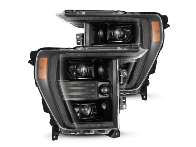 F 150 2021- Оптика линзованная AlphaRex Pro, LED ДХО с динамичными поворотниками, темные, комплект-0